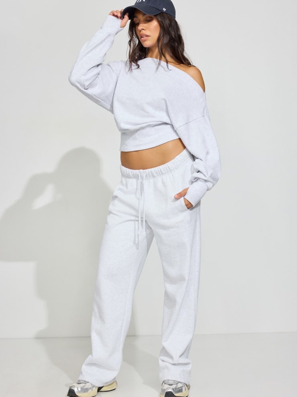 Garage GRAY SET  Drawstring Track Pants & off the shoulder sweatshirt